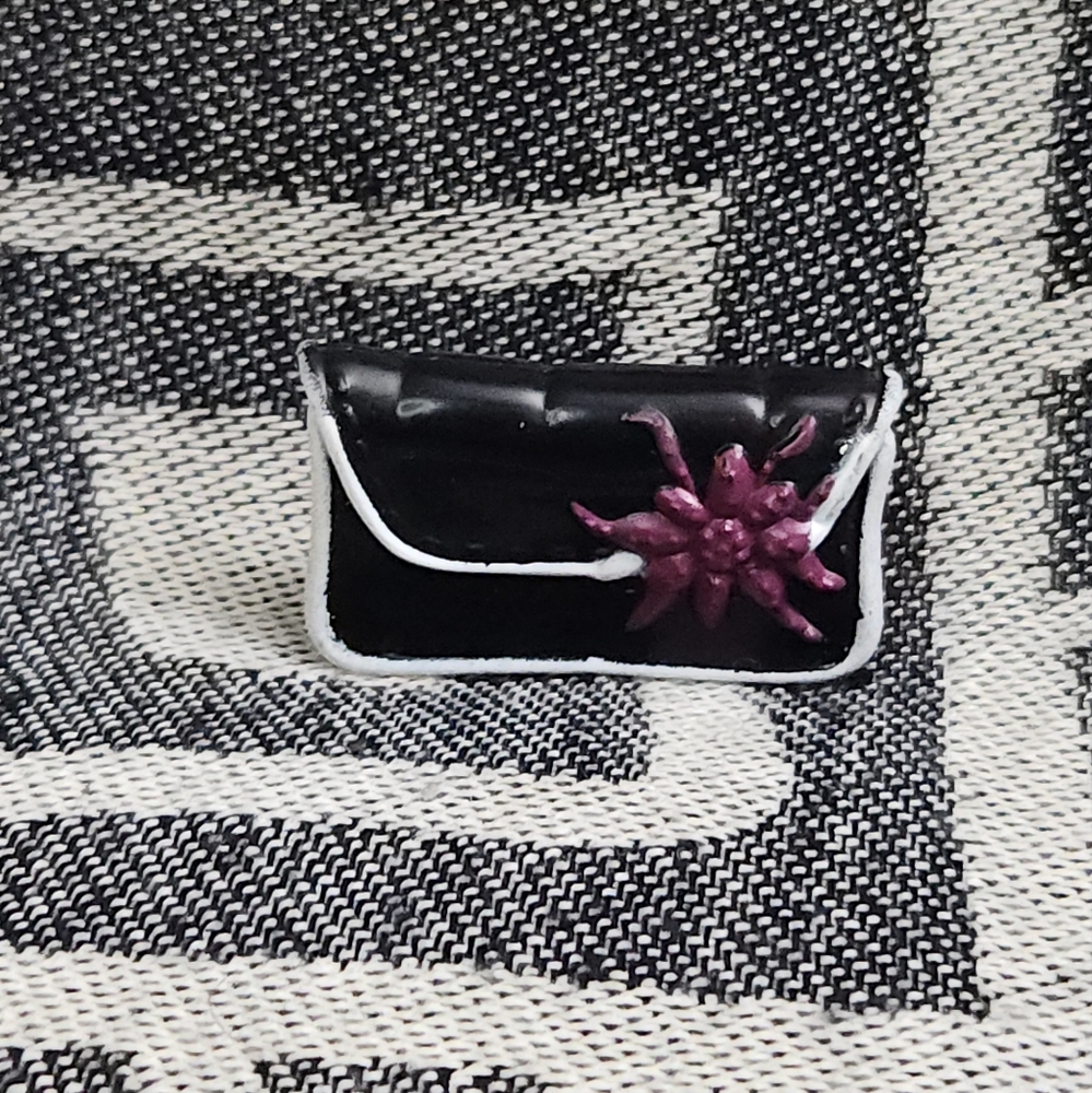 My Scene Barbie Night On The Town Black & White & Purple Flower Clutch Purse Bag